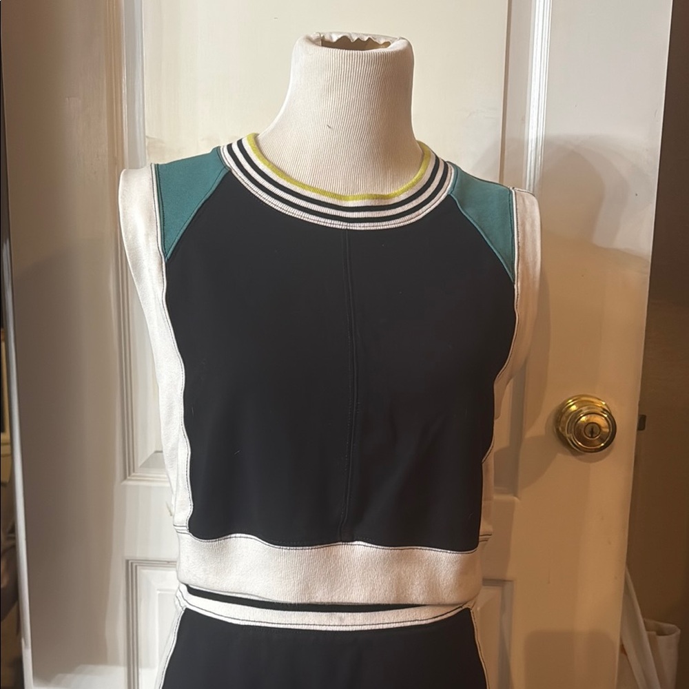 Black and Green Ribbed Crop Tank Top, matching skirt available